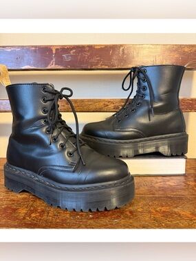 Dr. Martens Vegan Jadon II Mono Black Chunky Platform Boots Military Moto
